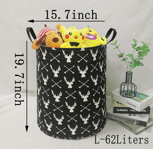 KUNRO Large Sized Waterproof Storage Basket - Organizer Bin Laundry Hamper for Nursery Clothes Toys (Deer)