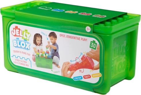 2-in-1 30 2+ Jelly Blox Stash 'N Stack Storage Case with Blocks | Toddler & Preschool Building Blocks Kids Can Squeeze