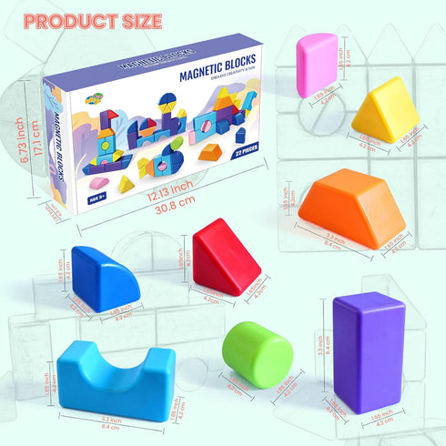 1.65 Inches Set 8 3 4 5 6 (22PCS) Big Magnetic Building Blocks, Multi-Shape Magnet Toy for Toddlers, Colors Montessori