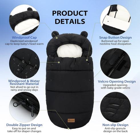amo nenes 35.4"*20.5"(Pure Universal Footmuff for Stroller, Baby Bunting Bags, Winter Windproof Warm Pram Footmuffs