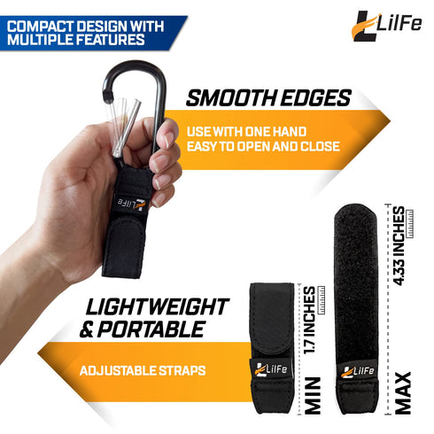 2 Pcs Black Baby Stroller Hooks for Hanging, Multipurpose Stroller Straps with Durable Clips for Diaper Bags