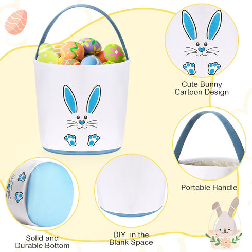 12 Set Domensi Pcs Easter Basket for Kids Canvas Easter Baskets with Handles and Plush Bunny Ear Headbands, Reusable