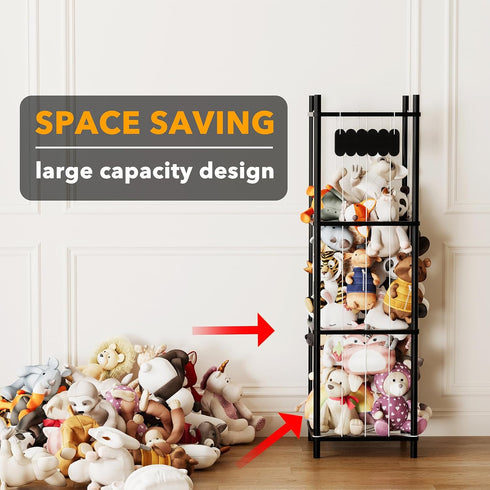 15.8" SpaceAid Stuffed Animal Storage Organizer, Wood Animals Zoo Toy Plushies Storage Holder, Large Capacity Plush Toy