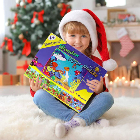 6 Pack Wooden Jigsaw Puzzles for Kids Ages 4-8, 60 Pieces Educational Learning Toys Set for Boys and Girls
