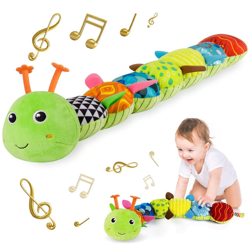 Sumobaby Infant Musical Stuffed Animal Activity Toy, Multi-Sensory Crinkle, Rattle for Tummy Time, Caterpillar