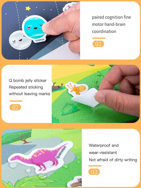 MIKNEKE 1-3 2-4 2 3 4 Jelly Reusable Sticker Books for Toddlers Years, Portable Travel Toys Sticker Activity Book