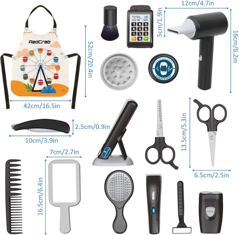 Set 3+ RedCrab Shaving Kit for Boys, Kids Hair Salon Stylist, Boys Grooming Salon Pretend Play, Barber Shop Accessories