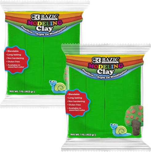 BAZIC Modeling Clay Green Color 1 LB, Light Dough Art Craft, Non-Toxic Gift for Kids, Bulk for Classroom, 2-Pack