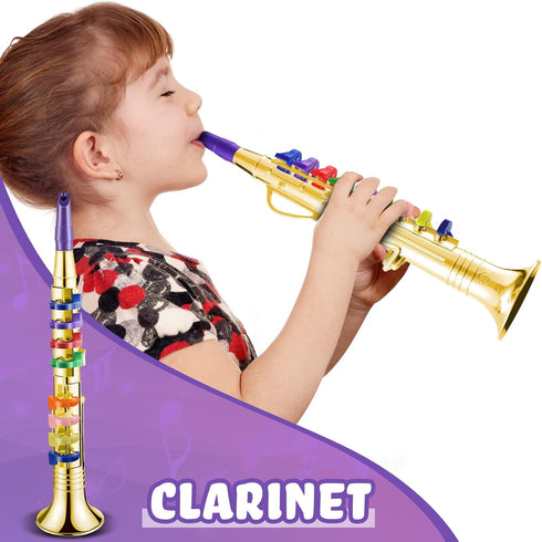 Set 2 Amylove of Toy Trumpet and Clarinet for Kids Toddlers Plastic Instruments Fake Music Toy Portable Early