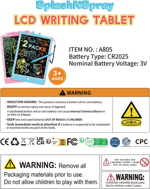 Drawing Tablet, 2 Pack LCD Writing Tablet for Kids, Colorful Erasable Electronic Doodle Board, Educational Toy for 3+