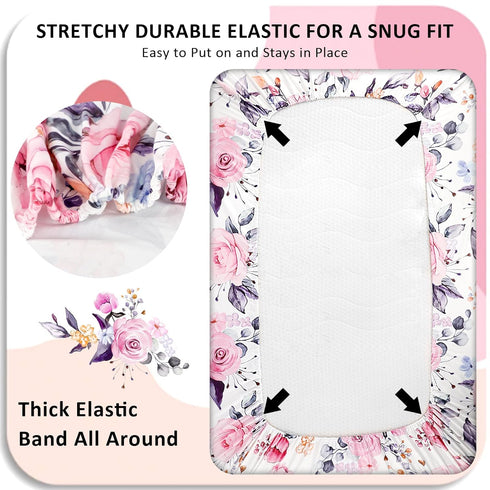 2 Pack, 28x 52, Floral Crib Sheets for Baby Girls Fits Standard Nursery Crib Mattress & Toddler Bed Mattress Soft