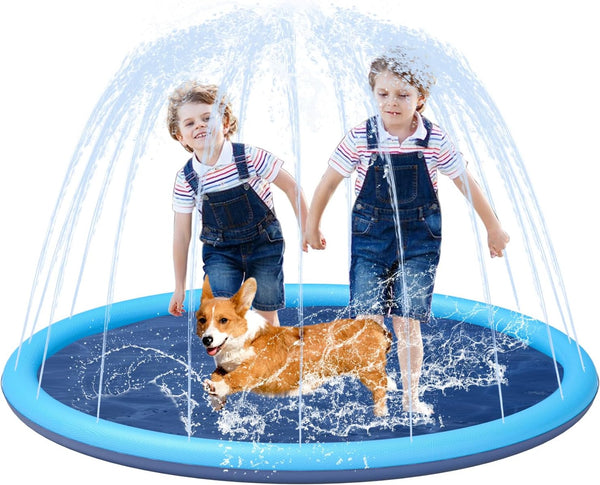 YSJILIDE Non-Slip Large Sprinkler Splash Play Mat,Splash Pad for Kids and Dog