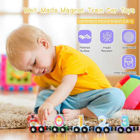12pc Wooden Magnetic Train Track Set for Toddlers, Montessori Educational Baby Toy for 2-5 Year Olds