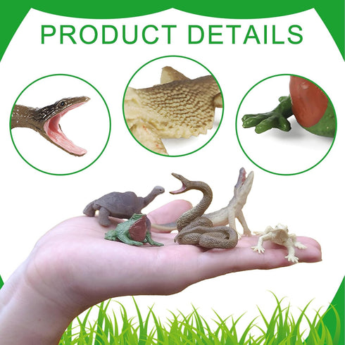 12PCS Realistic Reptile Animal Figurine Set,Cold Blooded Amphibians Wild Animal Figures Toy with Lizard Komodo Dragon Snake Alligator for Kids and Toddlers 3+