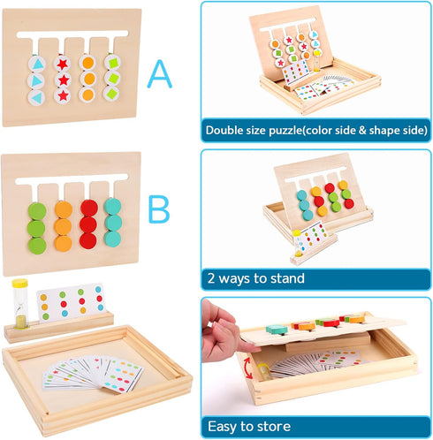 Montessori Learning Toys Slide Puzzle, Color & Shape Matching Logic Game for Kids 3-7 Years Old