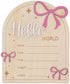 Hello World Baby Birth Stats Sign Wooden Keepsake with Pink Bow, Newborn