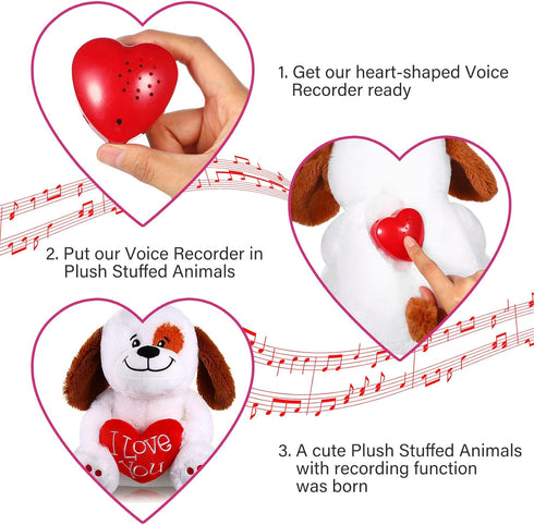 Voice Recorder for Stuffed Animals - 20 Seconds Sound Heartbeat Recorder Box, 4 Pcs (Red)