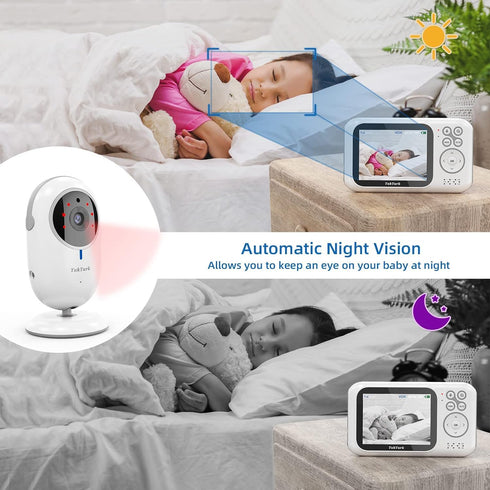 TakTark Baby Monitor with 3.2'' Color LCD Screen, 2 Way Audio, Night Vision, and Room Temperature Display
