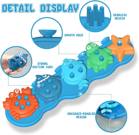 Qurylio 3 4 5 Suction Baby Bath Toys, Mold Free Silcone Shape Sorting & Stacking Bathub Toy, Sensory Toys & Best Gift