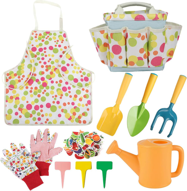 Kids Gardening Set, Kids Gardening Tools with Watering Can, Shovel, Rake, Gloves,