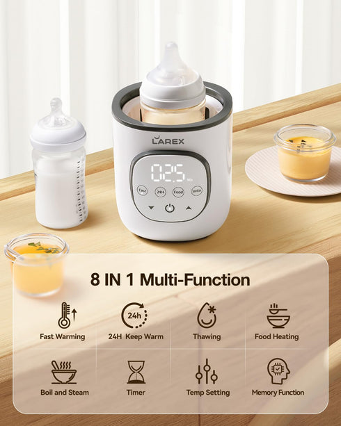 8 1 LAREX Bottle Warmer, Fast Baby Bottle Warmer for Breastmilk and Formula, with Timer and Accurate Temp Control