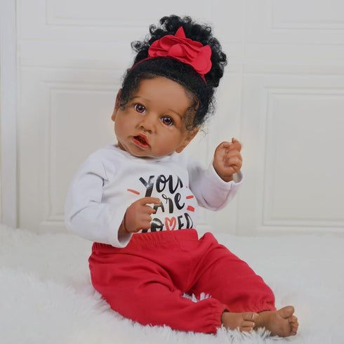 Black Reborn Baby Doll Girl, 20 inch African American Soft Body Doll, Best Gift for Kids Age 3+
