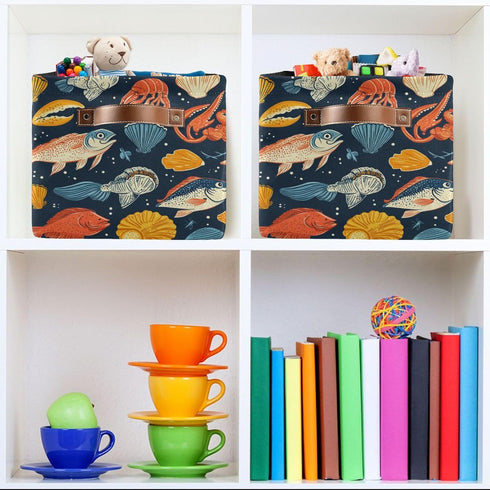 CWUPZAY 1 Pack Fish with Salmon Storage Basket Canvas Fabric Collapsible Storage Bins Box Organizer Waterproof for Home