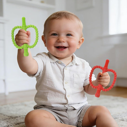 Store 2 Pack 0-6 0-12 0-36 Fu Hollow Teether Tube Apple Shape Chew Straw Sensory Toy for Infant Toddlers Silicone Tubes