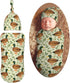 KiuLoam Cute Mallard Duck Leaf Animal Print Newborn Swaddle Blanket with Hat
