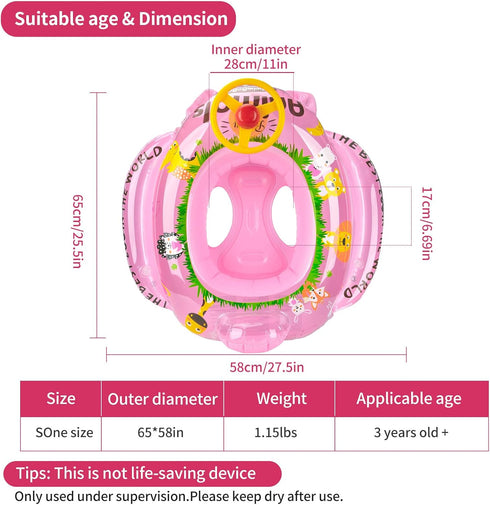 Swimbobo Inflatable Toddler Pool Float with Steering Wheel - Fun Ride-On Toy