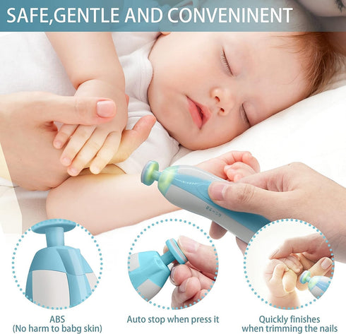 Electric Baby Nail File Trimmer Set for Newborns, Kids, and Adults with LED Light for Fingernails and Toes Care