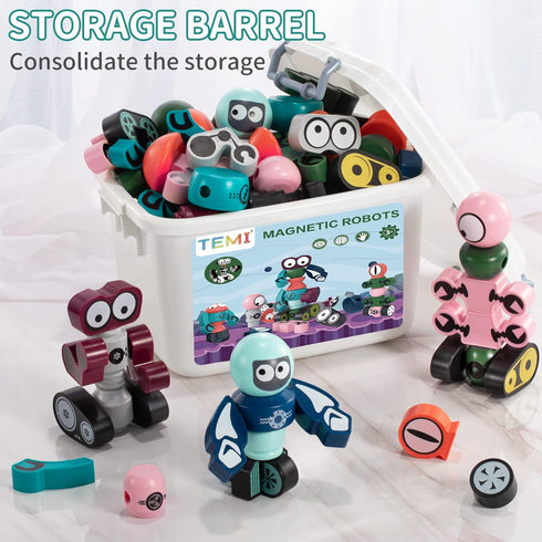 TEMI Magnets Robot Toy for Boys Ages 3-7, Transforming Magnetic Building Blocks for Learning and Fun