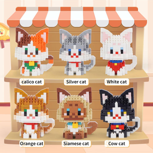 Sets, 6 Mini Cat Building Block Styles Cute Cat Model Micro Building Blocks Mini Animal Building Blocks Toys Party