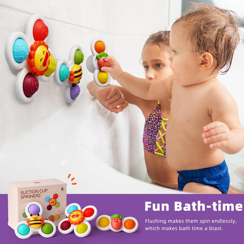 LiKee Strong Suction Cup Fidget Spinnerz Sensory Bath Toys for Baby 6-18 Months, Airplane Car Travel Toys (Farm)