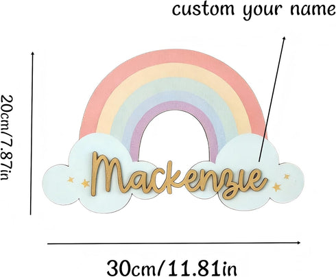 Personalized Rainbow Name Sign for Kids Room, Custom Wooden Name Wall Decor, Baby Girl Nursery Wall Art, Rainbow