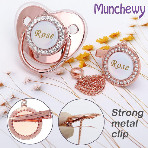 Set Dummy Custom Pacifier with Name, Bling Personalized Pacifier with Gift Box, Glitter Crystal Luxurious Soother Ideal