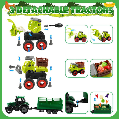 MYDOVA 43 2.2lbs Playset, 3 4 5 6 7 8+ Farm Sensory Bin, Pcs Play Sand Farm Toys Farm Animal Trucks Toys with Play