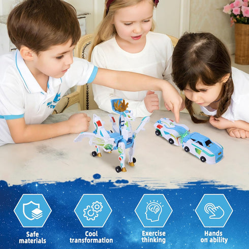 Hjhyqex 2-in-1 Transformation Dinosaur Car Toy - Magnetic Collision Robot Cars for Kids | Fun Collision Transformation