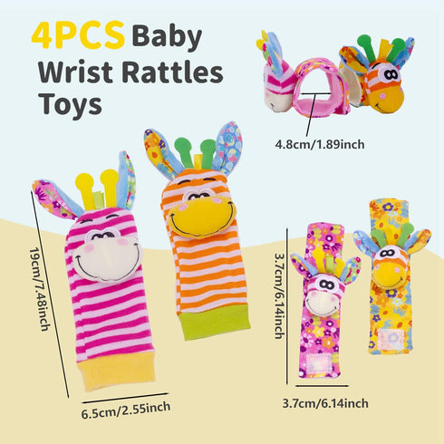 Wrist Rattles Baby Socks, Soft Sensory Toys for Babies, Cartoon Animal Rattles Sock Early Development Gift