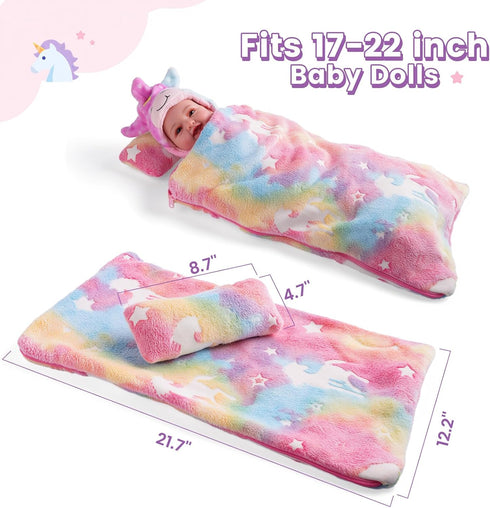 2 Set 12-17 Inch Set, BABESIDE Pcs Reborn Baby Doll Bedding for Dolls, Cute Animal & Star Pattern Doll Blanket