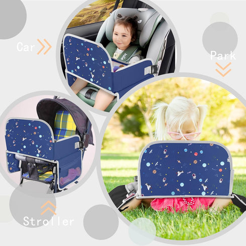 MENZOKE Car Seat Tray for Kids with Educational Drawing Board, Tablet Holder & Cooler Cup Holder, Essential for Car