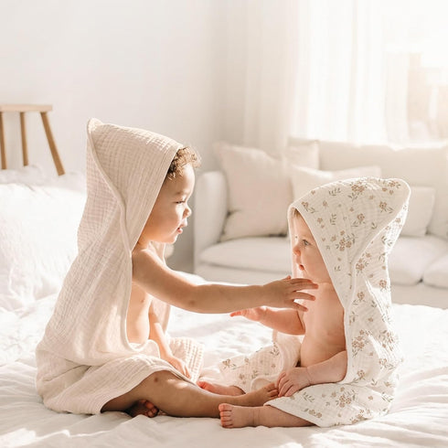 2-Pack 100% Blossom,32" 32") Konssy Muslin Hooded Baby Towels, Cotton, Ultra-Soft & Absorbent Baby Bath Towels