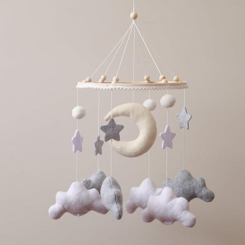 GOODMOM Nordic Boho Baby Crib Bell - Moon & Stars Felt Nursery Decor, Neutral Minimalist Baby Room Hanging Ornament