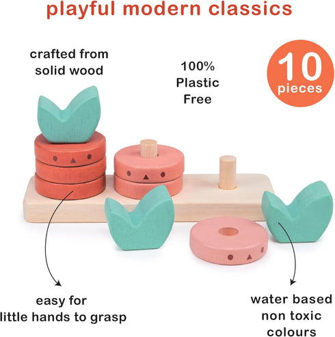 Counting Vegetables - 10pcs Stacking Wooden Ring Set for Toddler Educational Toy to Boost Fine Motor Skills Age 12M+
