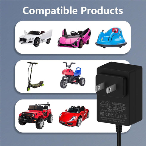 12V Battery Charger for Ride On Toys, 12 Volt Power Wheels Adapter for Kidzone Bumper Car, Best Choice Products SUV