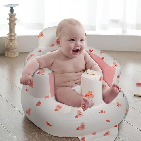 Inflatable Baby Chair with Built-in Air Pump | Sit me Up Floor Seat for Baby 3 Months & Up, Bunny Blow Up Seat