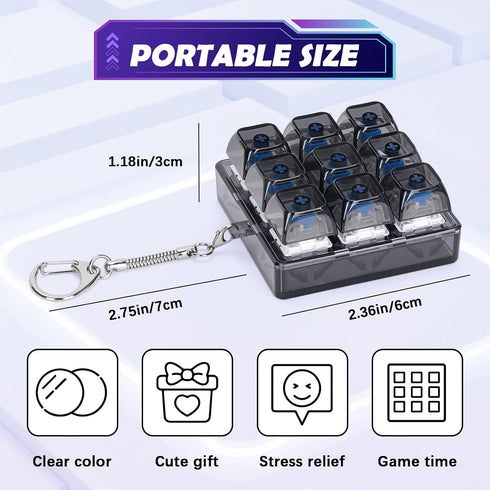 HOMQYTE (9IN1-Style Transparent Keyboard Fidget Toys for Adults Keyboard Clicker Button Keychain Sensory Toy for Office