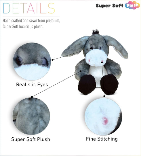 DolliBu Plush Donkey Stuffed Animal - Soft Plush Huggable Grey Donkey Toy, 9 Inches