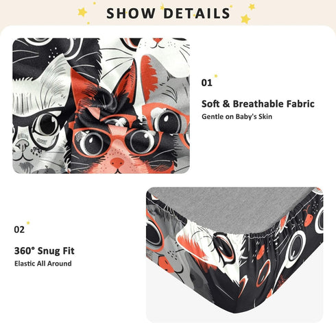 Bseiialft 52 28 Black White Cats Crib Sheets for Boys Girls Soft and Breathable Cotton Baby Sheets for Standard Crib