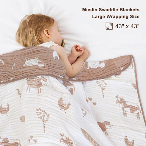 6 43 43 Inch BOPRIO Ultra Soft Muslin Baby Blanket Layers Neutral Swaddles Bed Blankets with Lovey Animal Design